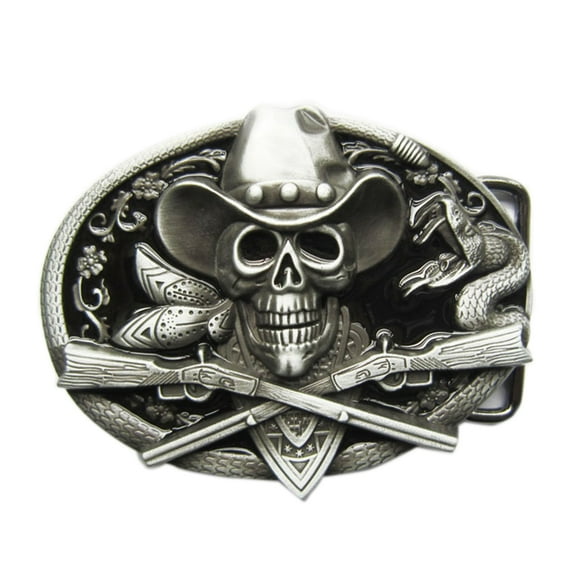 Vintage Style Rodeo Skull Cowboy Black Enamel Belt Buckle Boucle de Ceinture