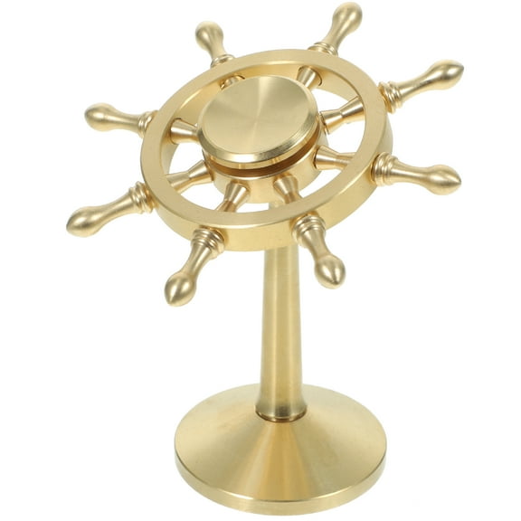 Raindrops Vintage Brass Rotatable Rudder Ornament, Mediterranean Style Desktop Decoration, Nautical Ship Wheel Model For Home Office Decor, Golden, 3.42x2.95x2.95 Inches