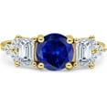 thumbnail image 1 of Vintage Style Round Three Stone Ring Blue Sapphire Cubic Zirconia Yellow Tone 925 Sterling Silver, Size 7, 1 of 7