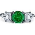 thumbnail image 1 of Vintage Style Round Three Stone Ring Green Emerald Cubic Zirconia Black Tone 925 Sterling Silver, Size 5, 1 of 7