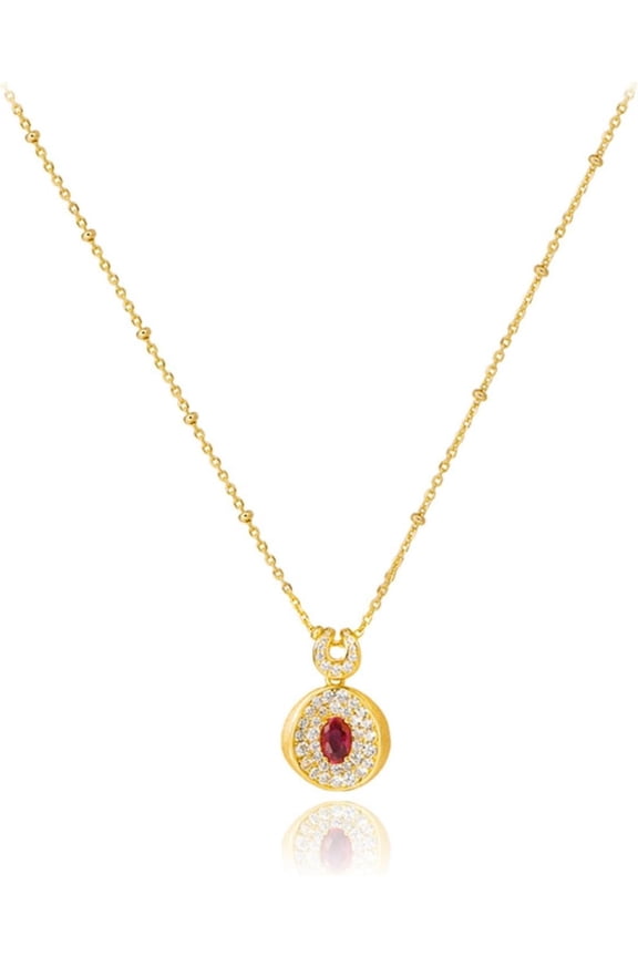 Vintage Style Ruby Necklaces for Women Oval Cut Gold Pendant Necklace Women July Birthstone Necklace 925 Sterling Silver Chain Necklace