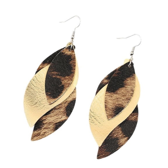 Vintage Style S Shaped Triple Layer Dangle Earrings Wild Leopard Pattern Women Ear Rings Jewelry for Fashionable Women