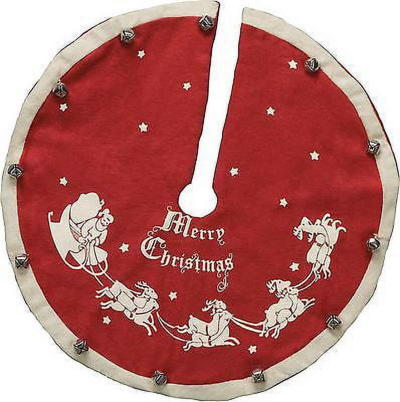 Mini Red Felt Vintage Christmas Tree Skirt with Bells, 12"