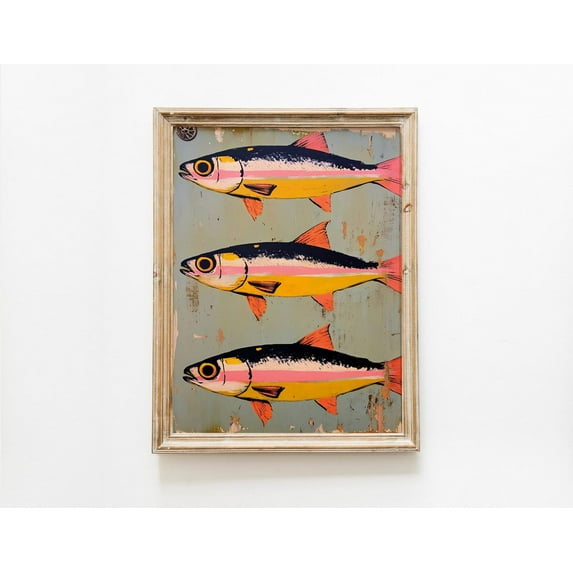 Vintage Style Sardines Print, Retro Fish Poster, Seafood Kitchen Artwork, Antique Fish Still Life Painting, Large Wall Art, Modern Wall Decor, 16x24 UNFRAMED