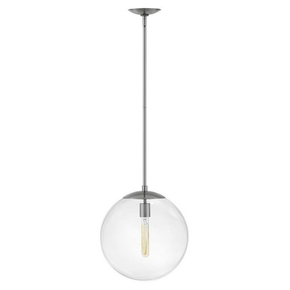 Vintage-Style Scandinavian 1-Light Medium Orb Pendant in Aged Zinc with Clear Glass Globe 13.5 inches W X 14.25 inches H-Polished Antique Nickel