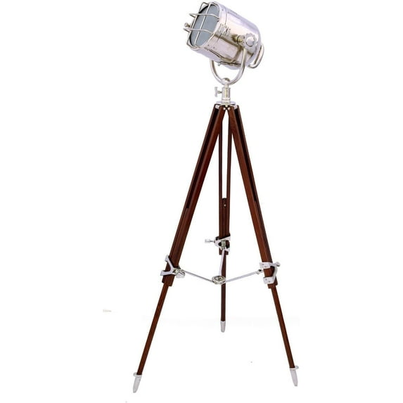 Vintage Style Searchlight Floor Lamp Nautical Wooden Tripod Stand
