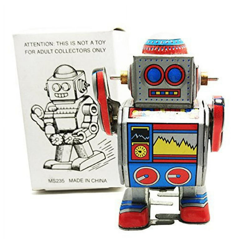Vintage Style Silver Robot MS235 Retro Clockwork Wind Up Tin