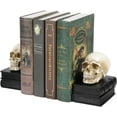 thumbnail image 1 of Vintage Style Skull on Black Stacked Books Bookends - Novelty Resin Skeleton Human Head Statue Halloween Décor - Book Supports, 1 Pair, 1 of 7