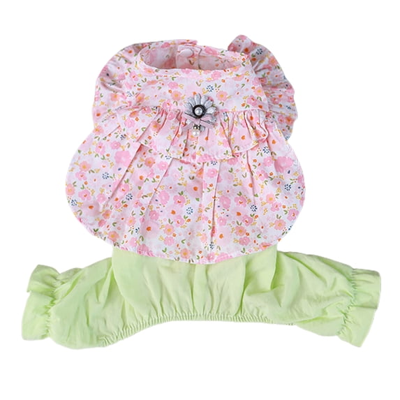 Vintage Style Soft Two-legged Pet Onesie: Floral Print with Faux Pearl for Dogs