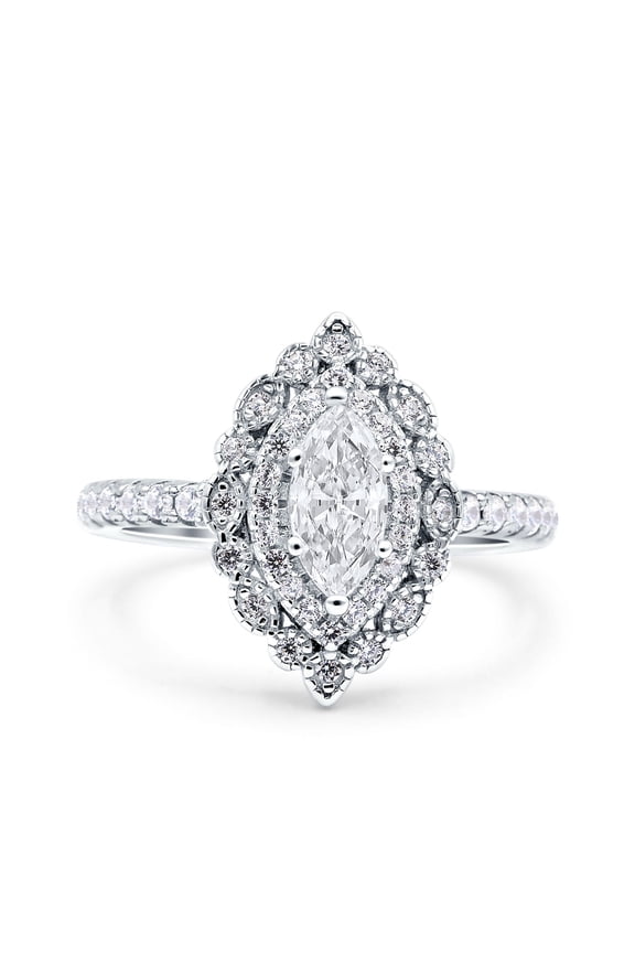 Vintage Style Solitaire Accent Marquise Ring CZ 925 Sterling Silver Size 5