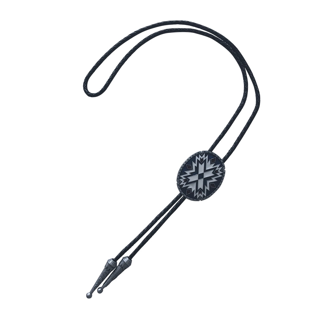 Cravate Bolo Western - Motif Southwest, Cordon Cuir Réglable, Fermoir Argenté, Style Américain