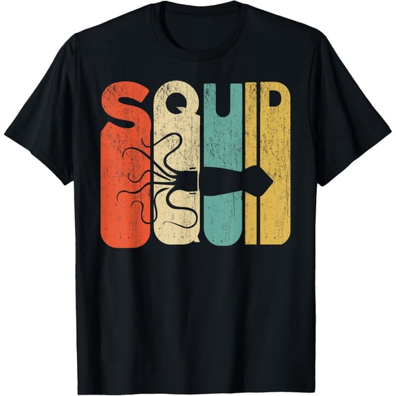 Vintage Style Squid Silhouette T shirt- Funny Squid Shirt T-Shirt men and women can wear, black, white, gifts