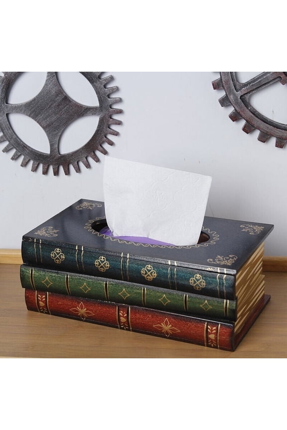 Vintage-Style Stack Of Books Tissue Box