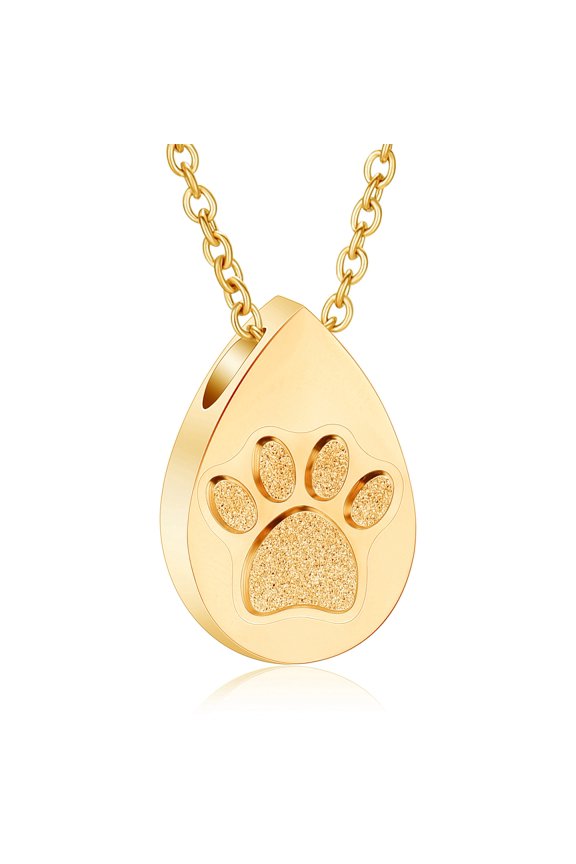 Vintage Style Stainless Steel Paw Print Teardrop Urn Pendant Memory Necklace for Dog Cat Cremation Ashes Holder Pet Memorial Jewelry