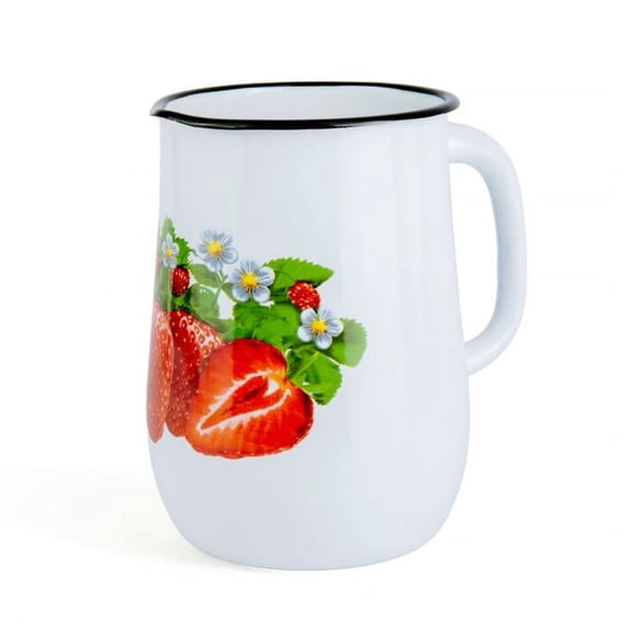 Vintage Style Steel Enamelware Strawberry Jug Pitcher - Great for Home/Outdoor Use, 2.5L
