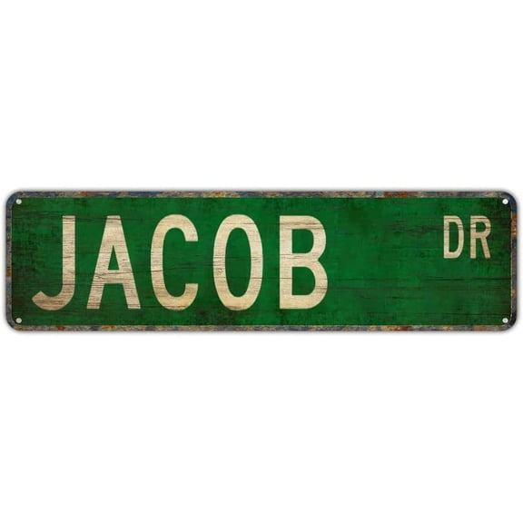 Vintage Style Street Name Wall Sign, Jacob Decorative Metal Tin Sign, 4 x 16 Inches