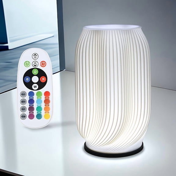 Vintage Style Striped Night with Remote Control, Dimmable Flower Vase Lamp 16 Colors Mood Lighting Home Decor Table Lamp Display Bouquet Placeable