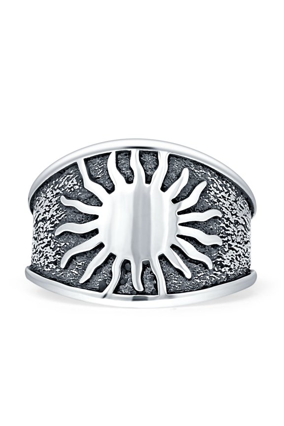 Vintage Style Sunbeam Band Sun Ring Oxidized 925 Sterling Silver Size 10