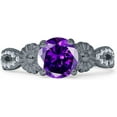 thumbnail image 1 of Vintage Style Sunflower Round Amethyst Cubic Zirconia Black Tone 925 Sterling Silver, Size 5, 1 of 7