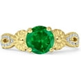 thumbnail image 1 of Vintage Style Sunflower Round Green Emerald Cubic Zirconia Yellow Tone 925 Sterling Silver, Size 7, 1 of 7