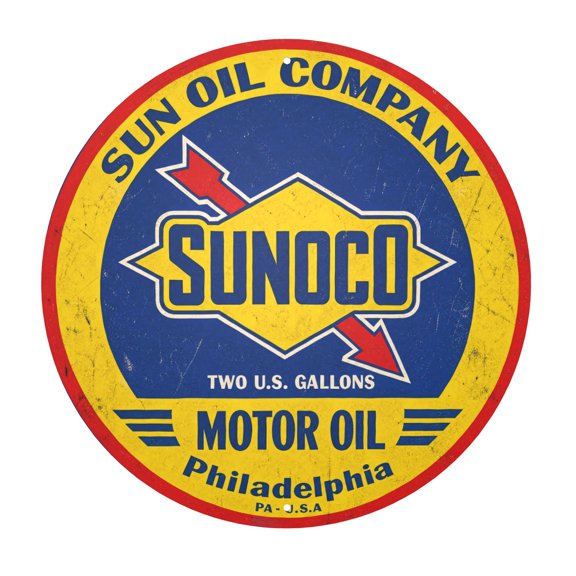 Vintage Style Sunoco Motor Oil Metal Wall Decor Sign, Retro Automotive Garage Plaque for Indoor or Outdoor Use, 8X8 Inch, Easy Hanging with Pre-Drilled Holes, Weather Resistant Retro Decor