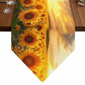 Vintage Style Table Runner for Dining Room, Summer Floral Sunflower Sunset Field Scenery Cotton Linen Dining Table Runner Tablecloth Dresser Scarves for Kitchen Cafe 13x60 Inches Long