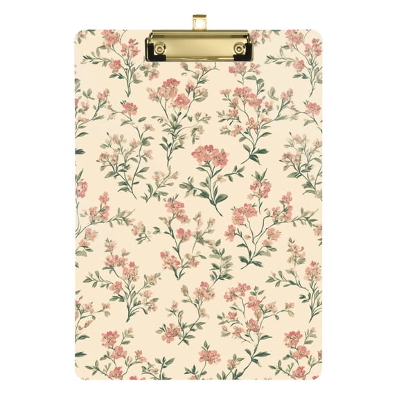 Vintage Style Tiny Pink Flowers Spring Acrylic Clipboard Drawing Board with Hook Writing Pad File Storage A4 Size Gold 12.5" x 9"