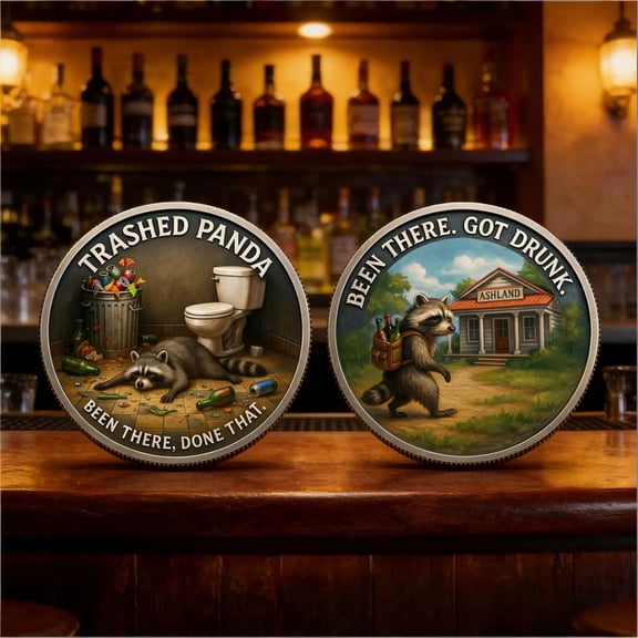 Vintage Style "Trash Panda" Commemorative Coin, Humorous Raccoon Themed Collectible Metal Art, Novelty Gift for Friends, Funny Pocket Token for Adults