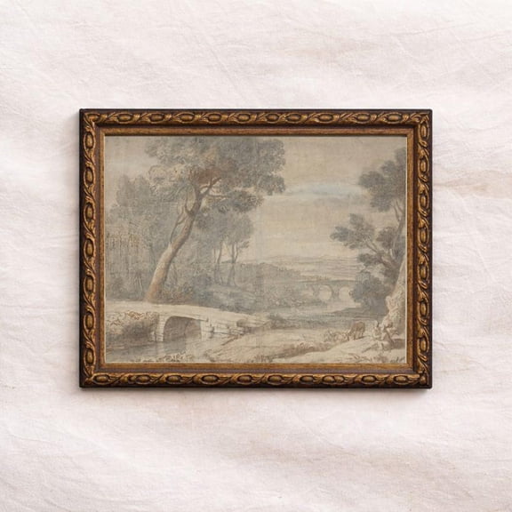 Vintage Style Tree Landscape Wall Art Modern Cottage Style Antique Nature Drawing Rustic Wall Decor Neutral Landscape