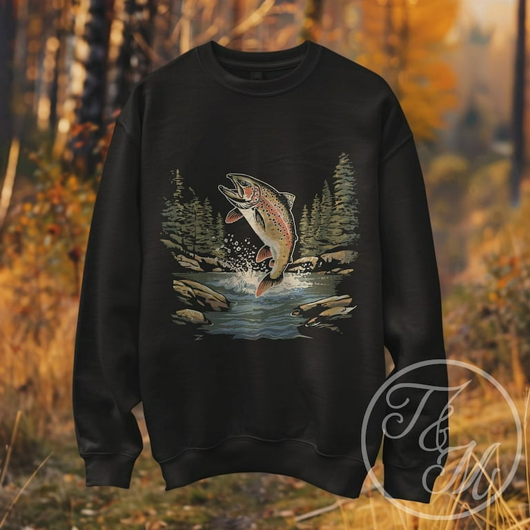 Vintage Style Trout Fishing Graphic Design on Heavy Blend Crewneck Sweatshirt sweatshirts beautiful Soft and comfortable material