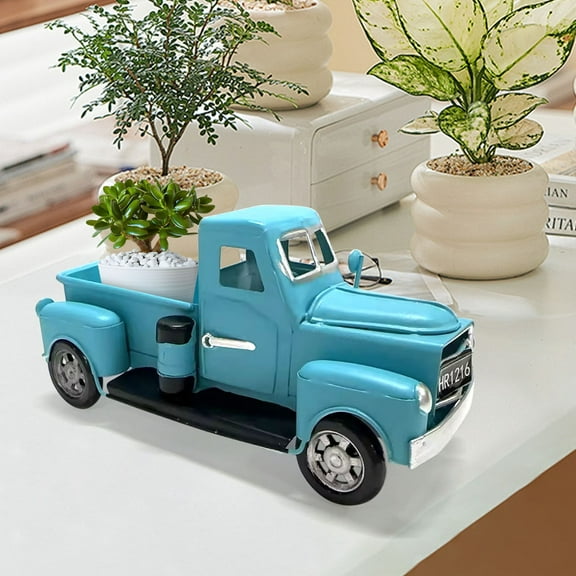 Vintage Style Truck Garden Decor Metal Flower Pot Holder Solar Powered Outdoor Decoration Creative Yard Art Planter Display