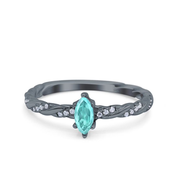 Vintage Style Twisted Band Marquise Cut Ring Black Tone Paraiba Tourmaline CZ 925 Sterling Silver Size 5
