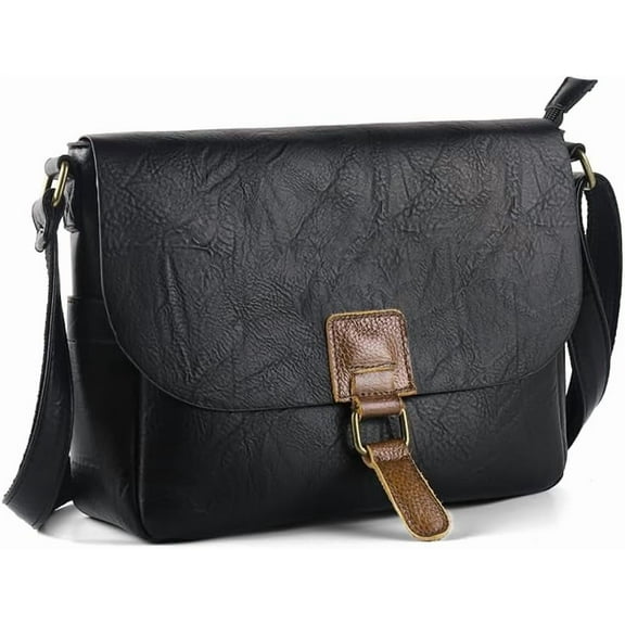 Vintage Style Vegan Leather Crossbody Bag, Brown Shoulder Purse with Built-in Wallet