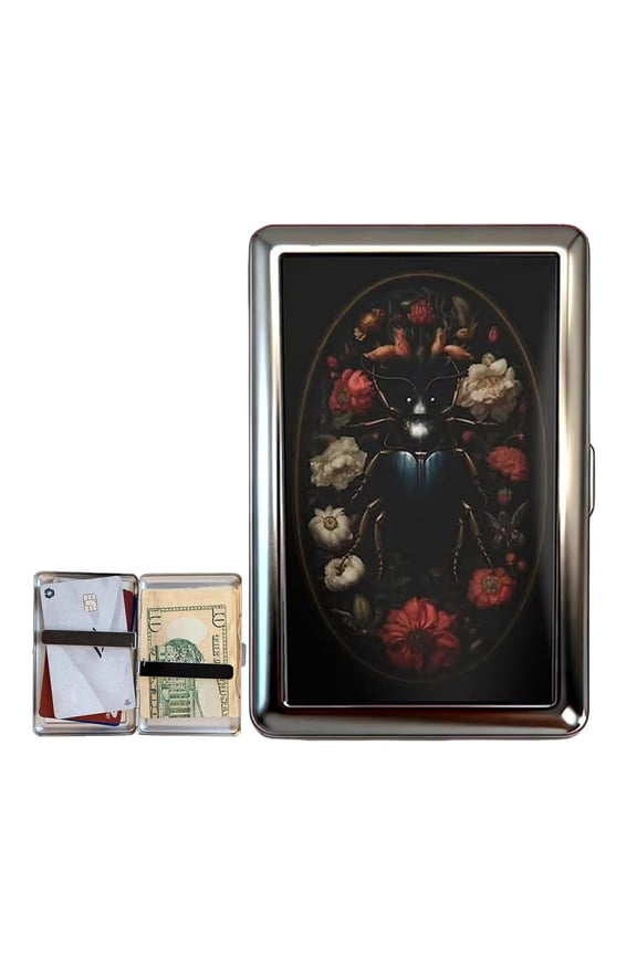 Vintage - Style Versatile Card & Cash Case With RFID Protection, Durable Metal Wallet Blunt Case Blocking Card Holder for Women Men Credit ID Business Cards (Beetle)