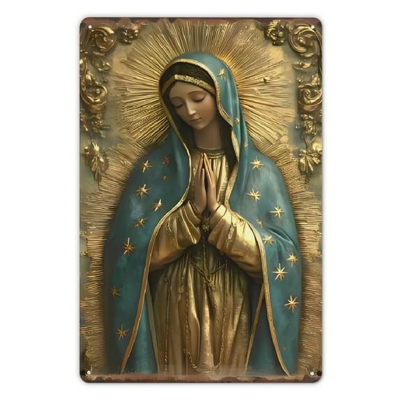 Vintage Style Virgin of Guadalupe Metal Sign - Plaque with Pre- Catholic Home Decor, Farmhouse Wall Art, Christian Gifts, Spanish Language, Ideal for Church, Man Cave, And Mexican Kitchen Wa