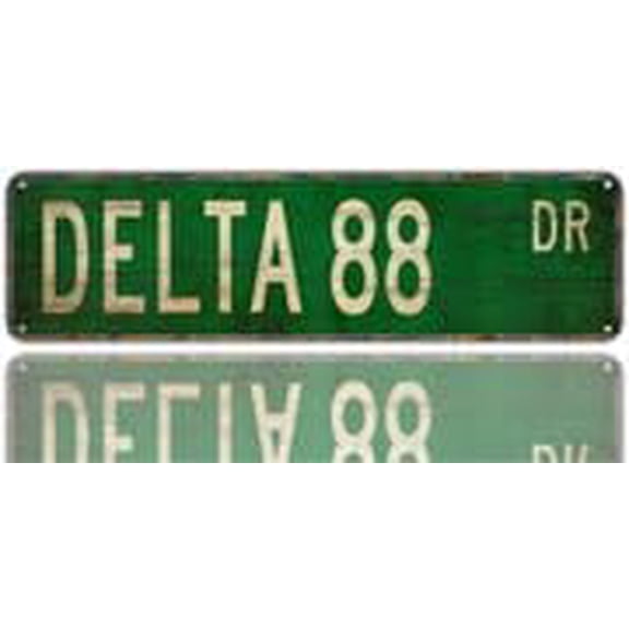Vintage Style Wall Street Sign, Delta 88 Car Design, Metal Tin Decor Plaque, 4 x 16 Inches