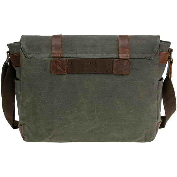 Vintage Style Waxed Canvas & Leather Laptop Bag for 15.6" Laptop - Rugged Shoulder Messenger Bag