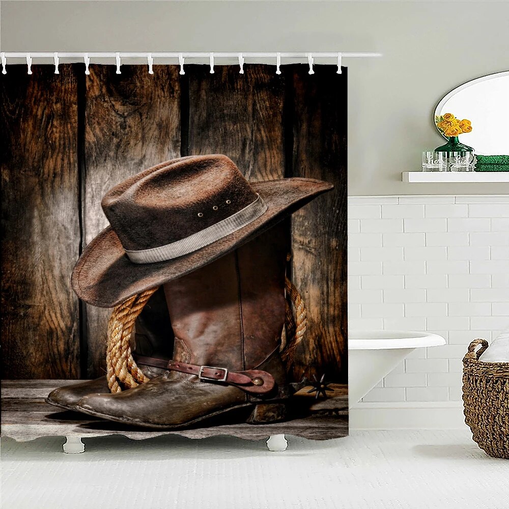 Vintage Style Wild West cowboy Printed Shower Curtain for Bathroom 3D ...