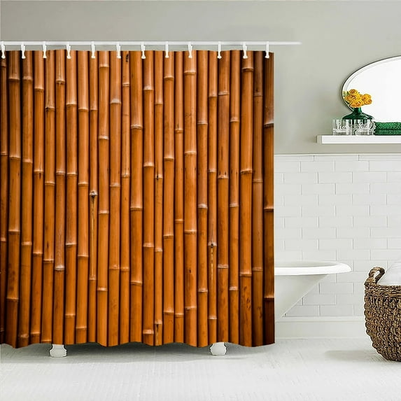 Vintage Style Wood Rock Printed Shower Curtain for Bathroom with Hook 3D Retro Wooden Decor Waterproof Fabric Bathroom Curtains