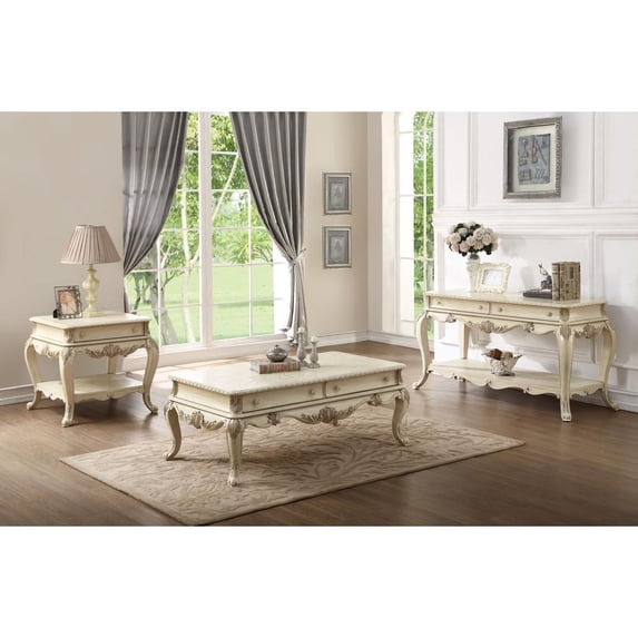 ACME Ragenardus 2-Drawer Wooden Top Storage Coffee Table in Antique White