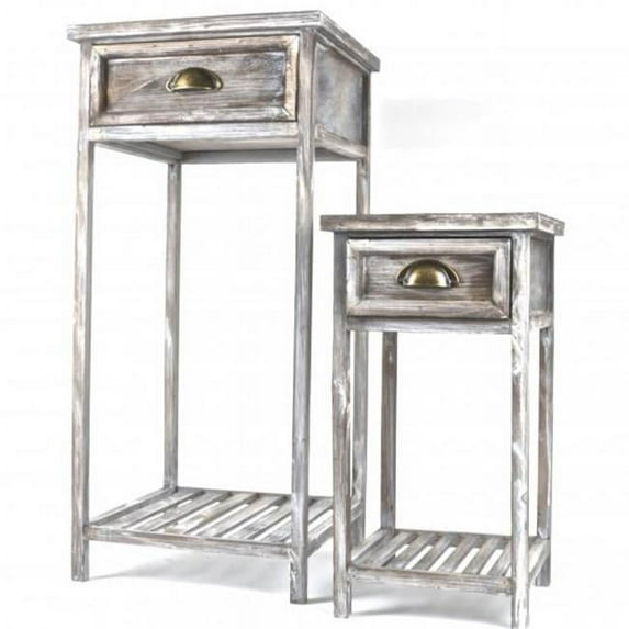 Vintage Style Wooden Flower Stand Tables - Set of 2