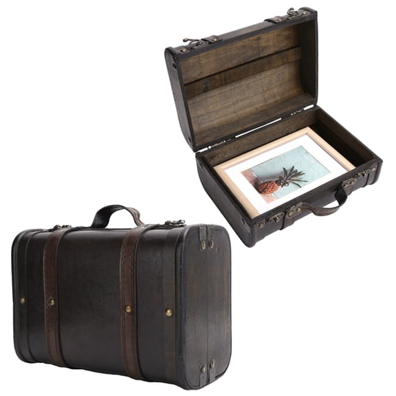 Vintage Style Wooden Storage Trunk with Handle - Decorative Retro Luggage Box for Home Organization and Photography Props, 9.4 x 6.8 4.7 Inches