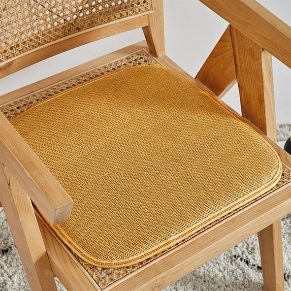 Vintage Style Woven Rattan Seat Cushion with Non-Slip Padding, 40x40x2cm Spring Summer Office Chair Cushion in Army Green Yellow Coffee