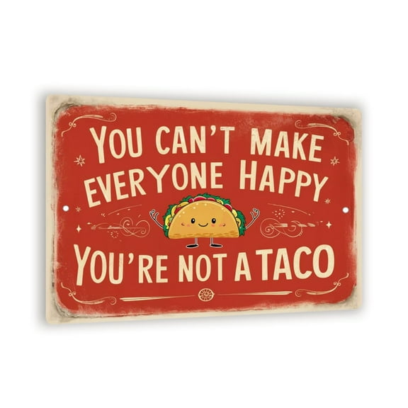 Vintage-Style "You Can't Make Everyone Happy, You're Not a Taco" Sign - Humorous 8" x 12" Metal Wall Decor with Cheerful Taco Character