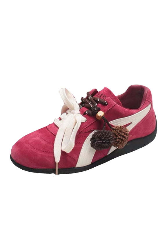 Vintage Suede Casual Shoes for Women Lightweight Lace Up Fall Shoes Breathable Slip On Sneakers Ladies Non Slip Dress Shoes Red Size 4.5