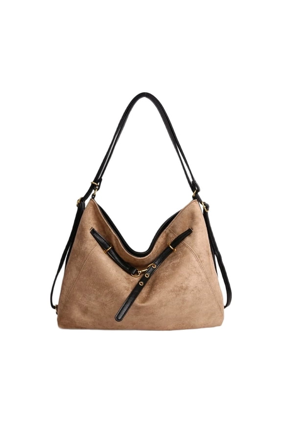 Vintage Suede Convertible Tote Bag Large Capacity Women Shoulder Bag 2 in 1 Backpack for Work Travel Commute Daily Use (Coffee)