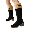 thumbnail image 1 of Vintage Suede Knee High Boots for Women Chunky Heeled Fleece Lined Long Winter Boots Round Toe Plush Riding Booties Black Size 8, 1 of 7
