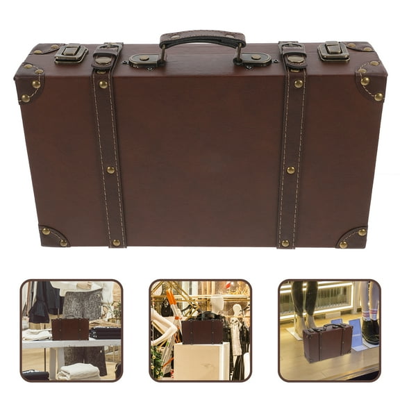 OUNONA Retro Decorative Luggage Box for Home Decor Vintage Suitcase with Leather Material and Spacious Design 24.8 x 15.7 x 11 inches