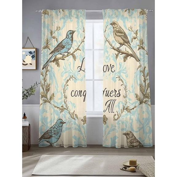 Vintage Summer Botanical Sheer Curtains for Living Room Bedroom Retro Birds Leaves Sheer Curtains 108 Inch Long 2 Panels Set Light Filtering Curtain Window Treatments Drapes for Dining Room