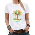 thumbnail image 1 of Vintage Summer Colorful Palm Tree Beach Graphic Tees Womans Casual Tshirt Tops Black/White S-5XL, 1 of 4